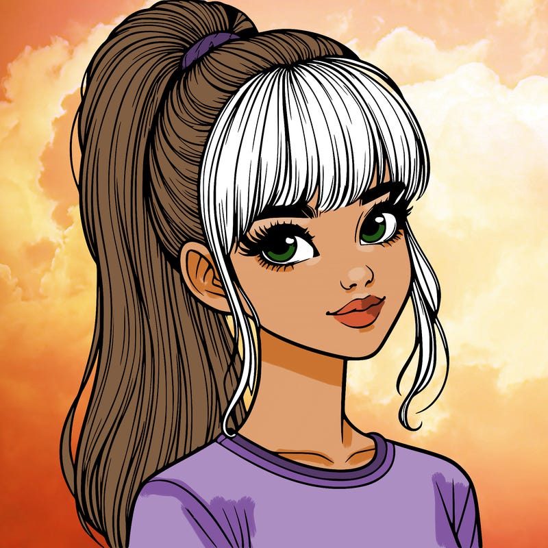 realistic girl with high ponytail and bangs