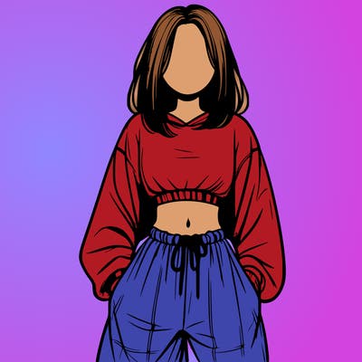 realistic girl faceless with baggy pants and a crop top