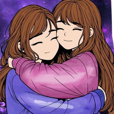 realistic two girls hugging