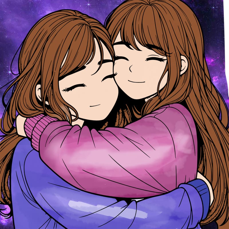 realistic two girls hugging
