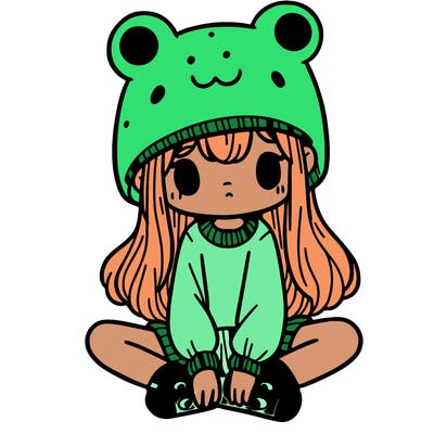 a girl wearing a frog hat and some frog socks