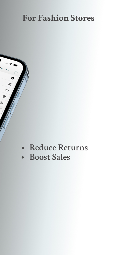 Size Guide Builder | Vestofy - Vestofy App-Bildschirm, der Vorteile für Modegeschäfte hervorhebt, einschließlich reduzierter Retouren und gesteigerter Verkäufe