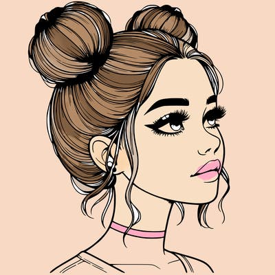 realistic girl with buns on the top of her head