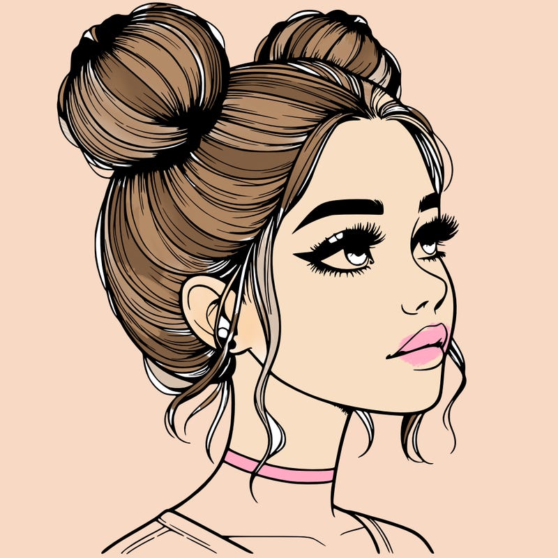 realistic girl with buns on the top of her head