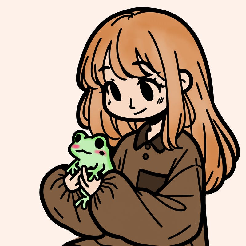 girl with long hair and a oversized shirt. and she is holding a frog