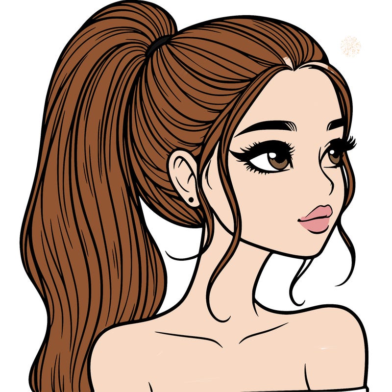 a beautiful and realistic girl with a high pony tail