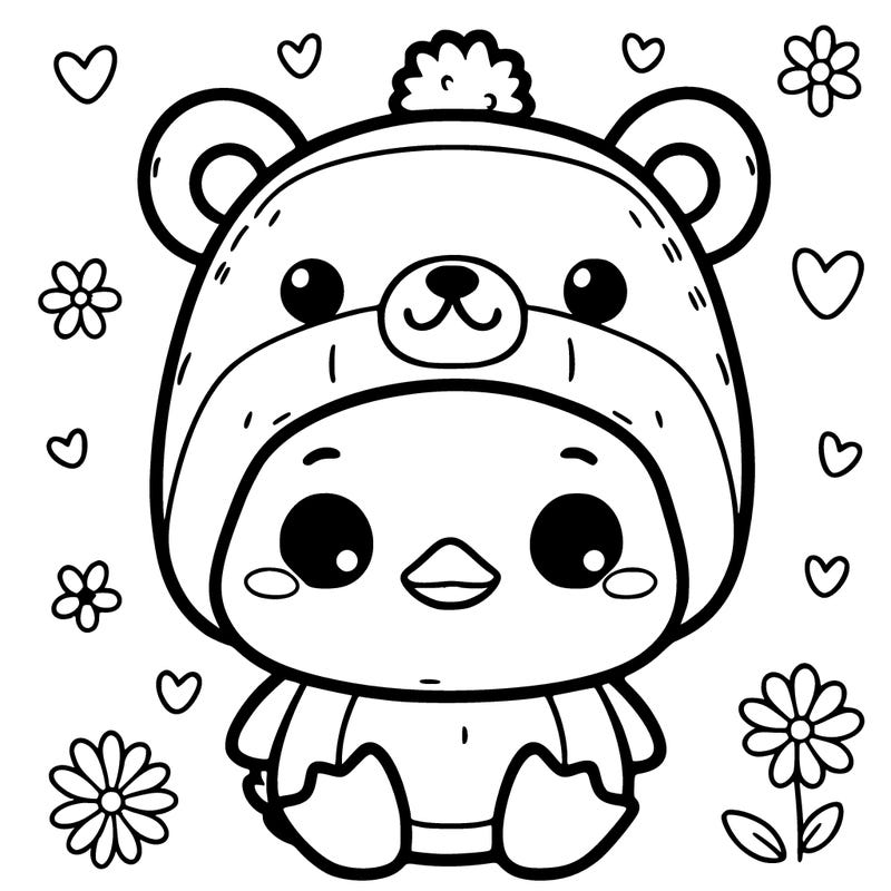 small and cute duck wearing a bear hat