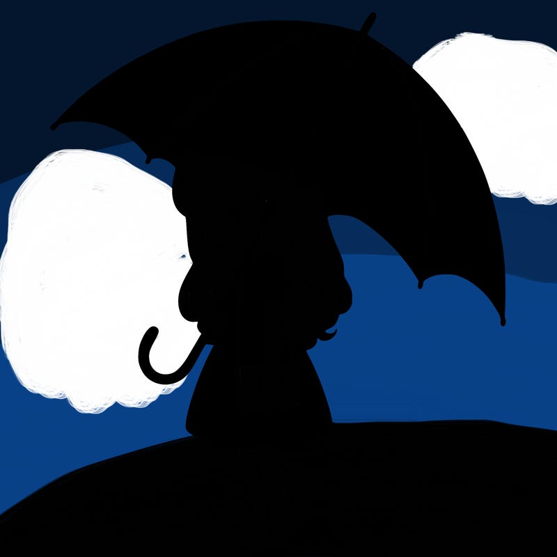 lonely girl holding black umbrella