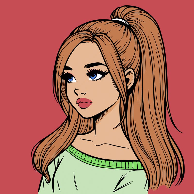 realistic girl with a high ponytail