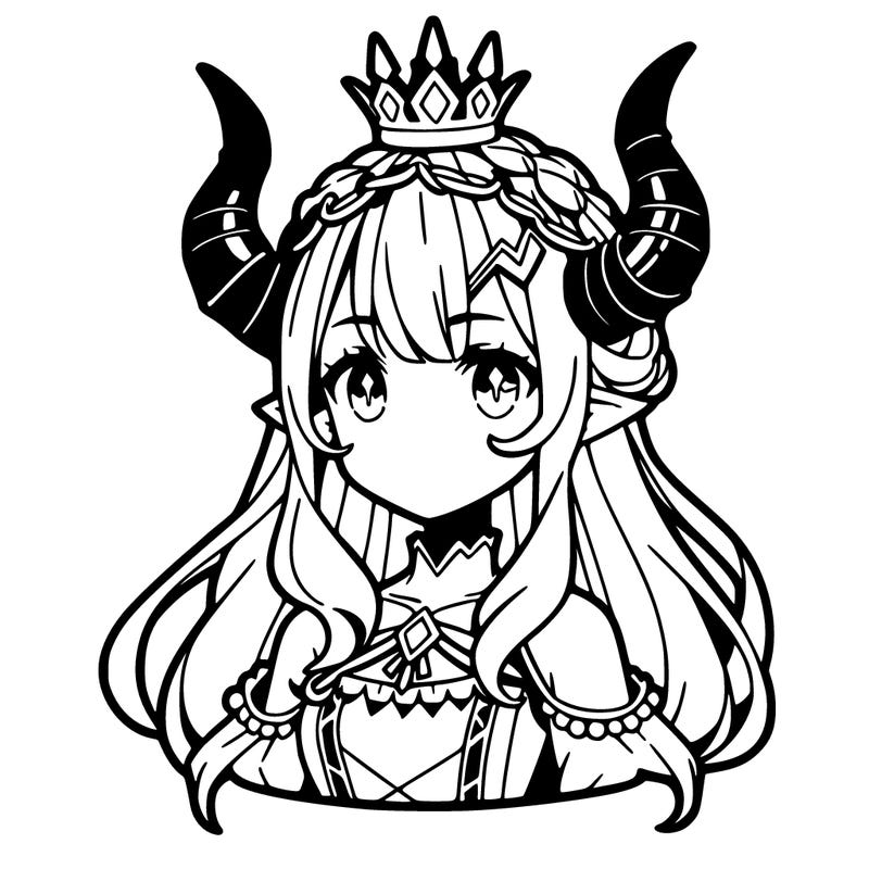 manga female character with horns and a crown