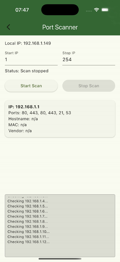 eXODA Port Scanner - Interfaz de eXODA Port Scanner mostrando resultados de escaneo de red y puertos abiertos