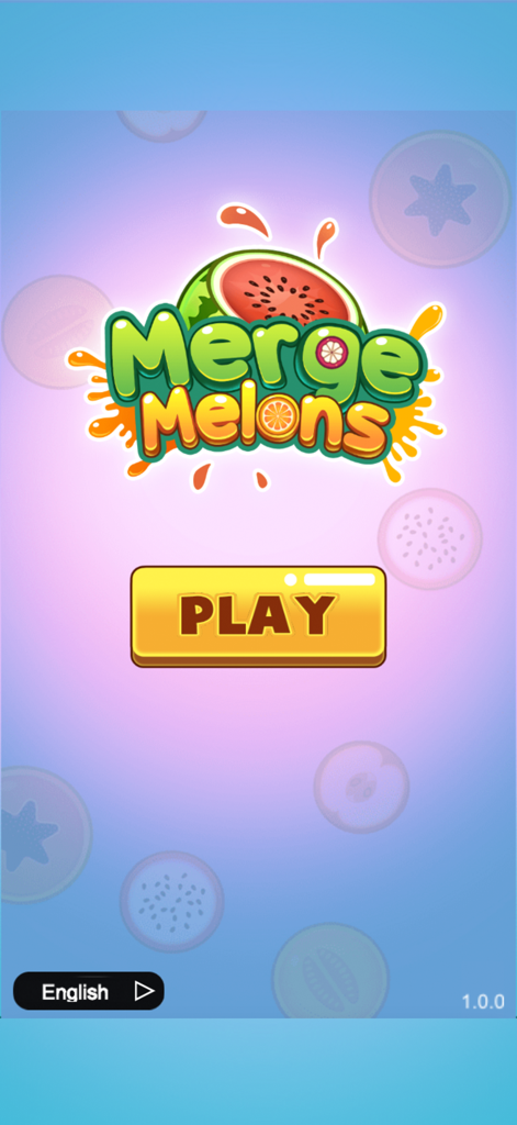 100 Merge Melons - 100 Merge Melons game start screen with a yellow play button and colorful fruit logo