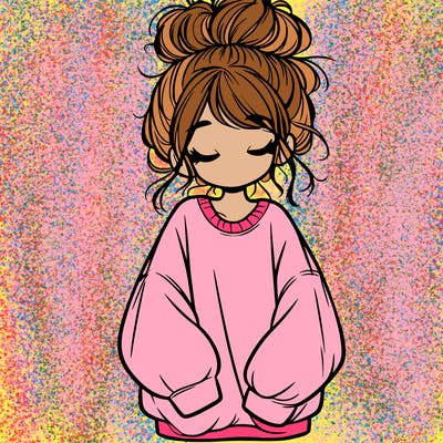 girl with baggy sweatshirt and messy bun