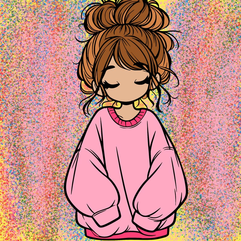 girl with baggy sweatshirt and messy bun