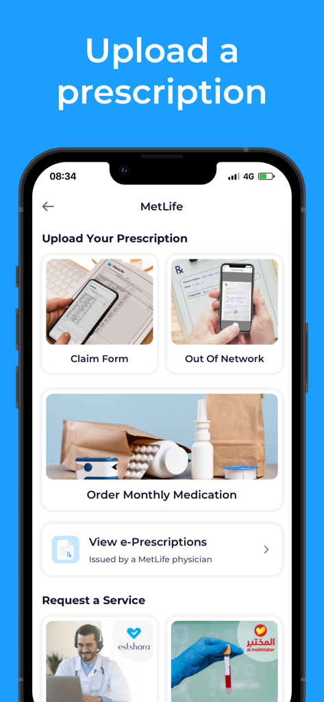 Yodawy app interface for uploading prescriptions and managing insurance claims
