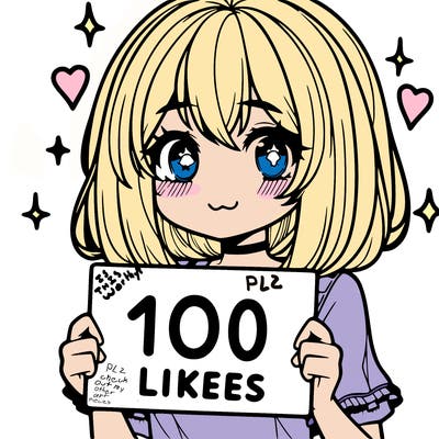 anima girl holding a 100 likes sign in her hand