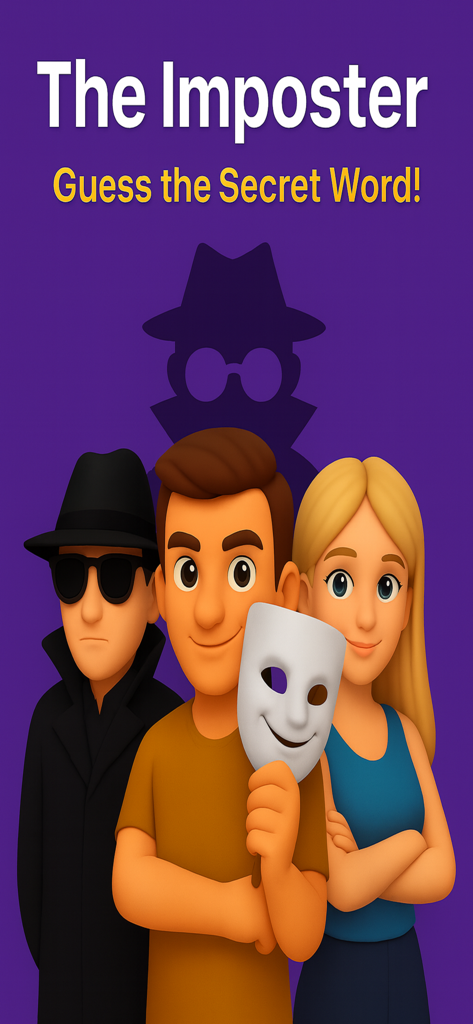 Tre personaggi stilizzati e una misteriosa figura ombrosa che rappresentano un gioco di società di deduzione sociale