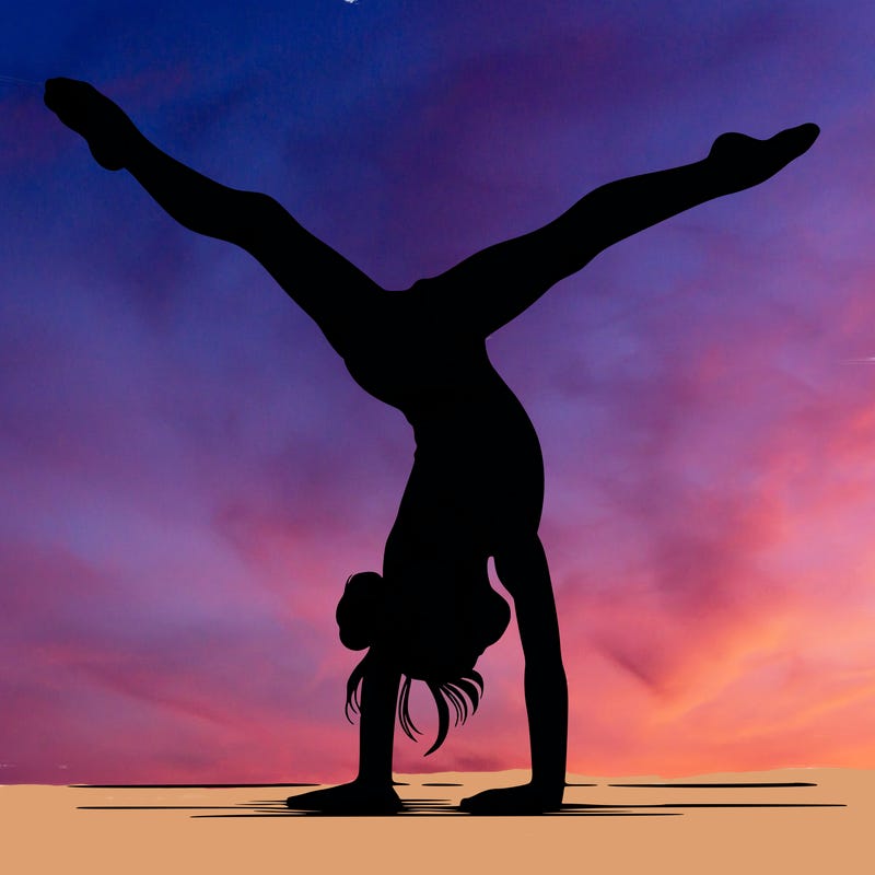 realistic gymnastic hand stand girl in four splits