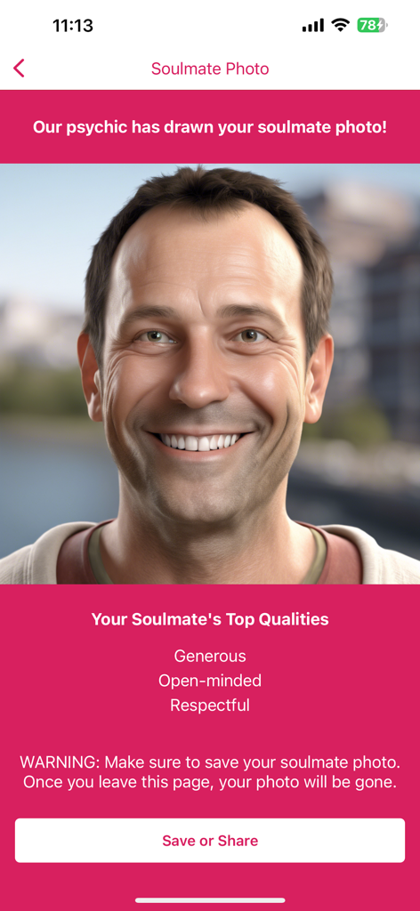 Un resultado realista de boceto de alma gemela con rasgos de personalidad como generoso y de mente abierta