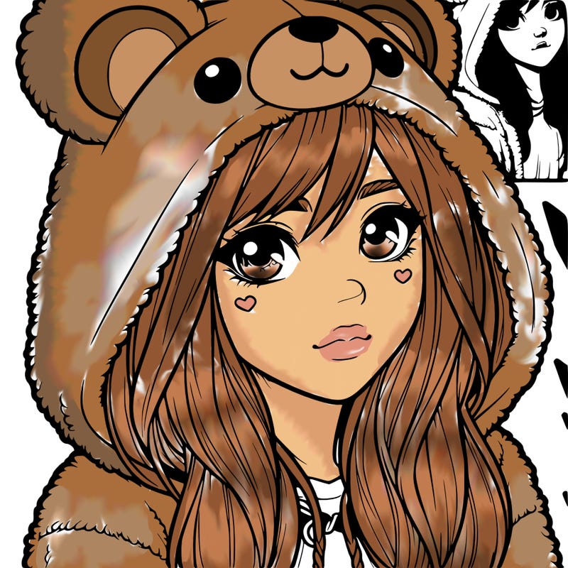 realistic girl in a bear hoodie