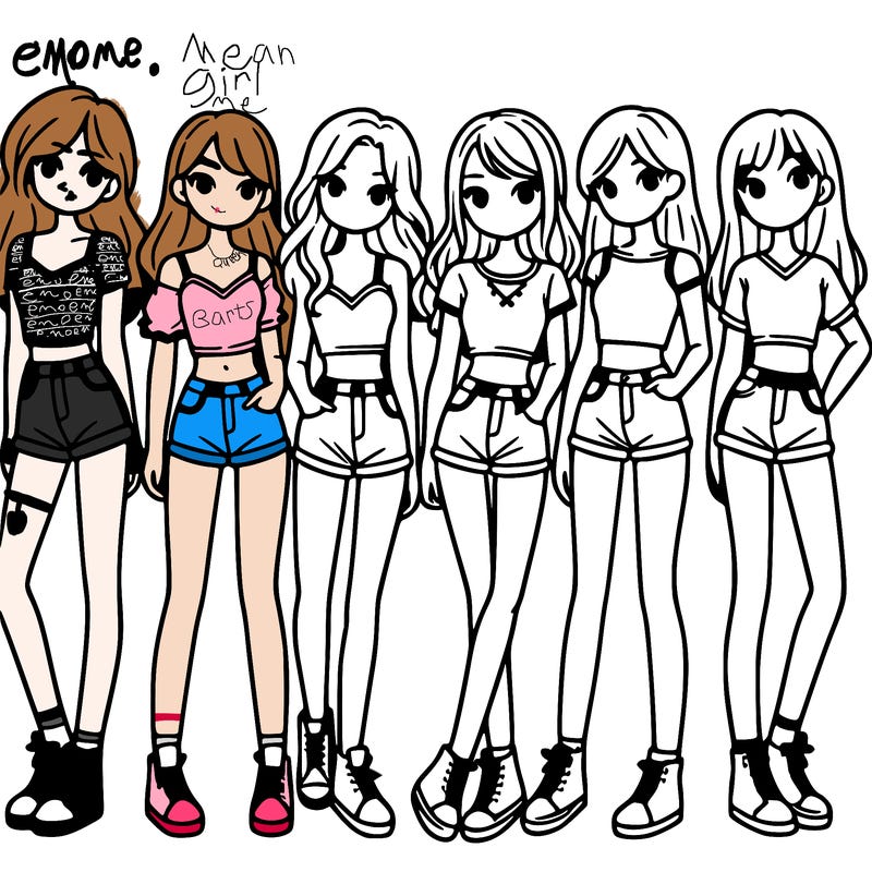 a group of girls wearing crop tops and shorts