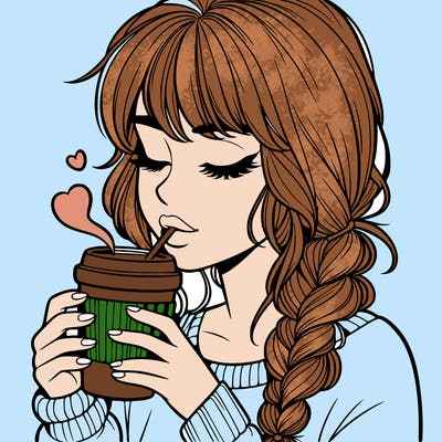 realistic girl drinking coffee