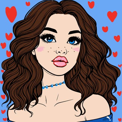 realistic girl with wavy hair and lips