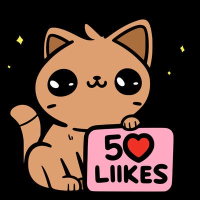 cat that has a sign that says 50likes
