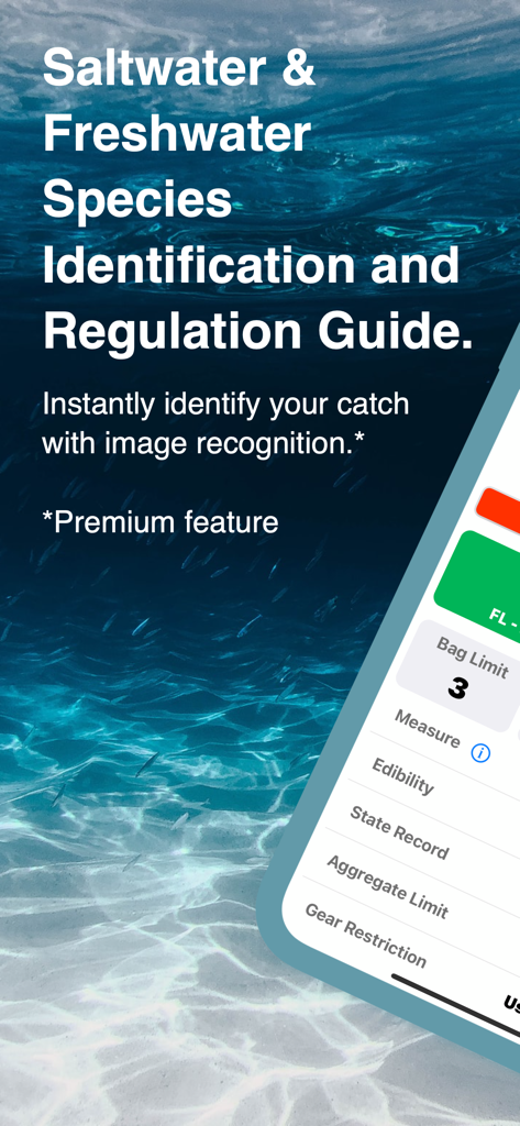 FishVerify app display for saltwater and freshwater species identification and fishing regulations