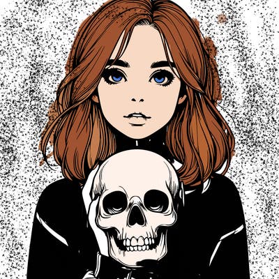 realistic girl holding a skull
