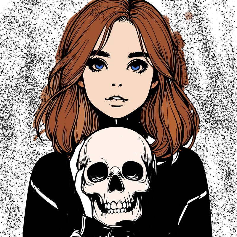 realistic girl holding a skull