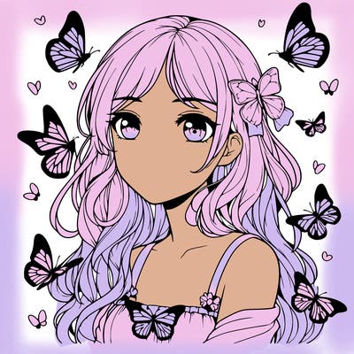 realistic girl with butterflies