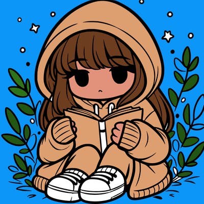 girl in oversized hoodie reading a book