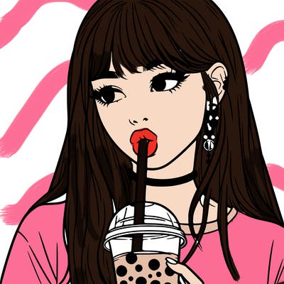 aesthetic realistic girl drinking boba