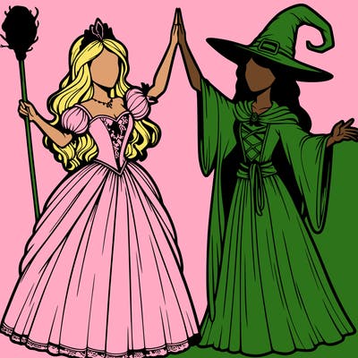 detailed realistic split of a princess and a witch