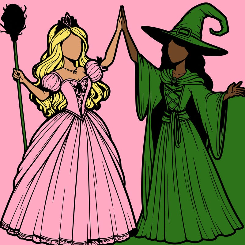 detailed realistic split of a princess and a witch