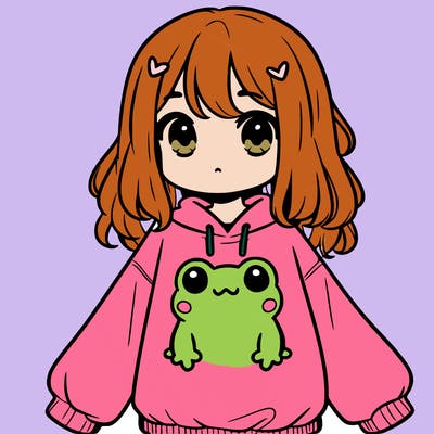 girl wearing frogging sweatshirt