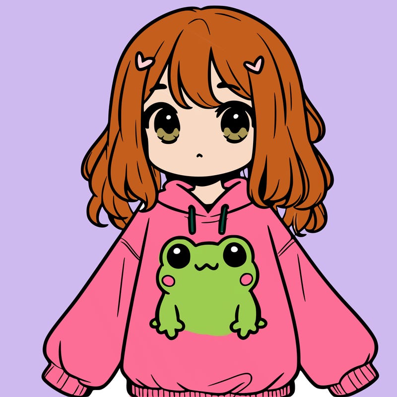 girl wearing frogging sweatshirt