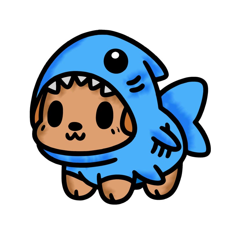 cute dog wearing a shark costume