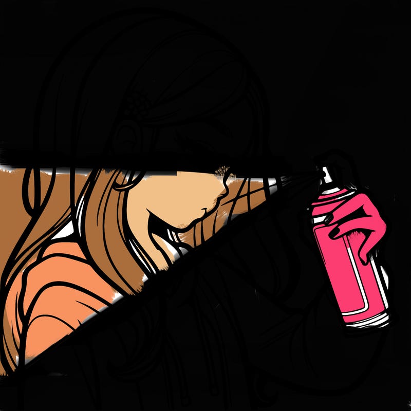 a realistic girl spray painting