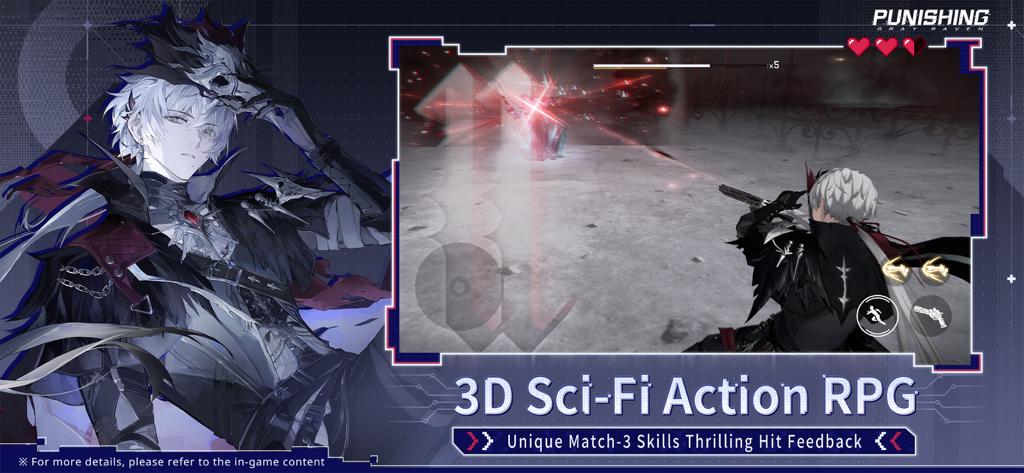 Punishing: Gray Raven - Captura de pantalla de gameplay de Punishing Gray Raven mostrando combate de acción 3D y retrato de personaje.