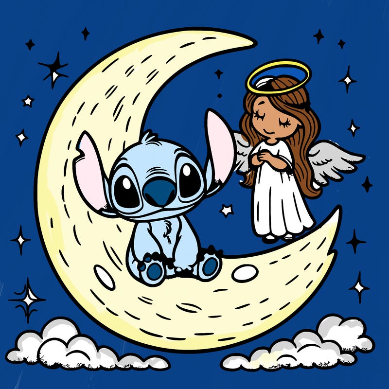 stitch and angel on moon