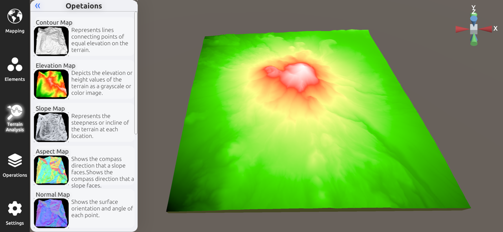 3D Mappa - GIS & Topo Analysis - Modello di elevazione 3D e barra laterale di analisi del terreno nell'app 3D Mappa