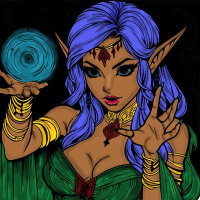 realistic scary beautiful elf sorceress casting spell
