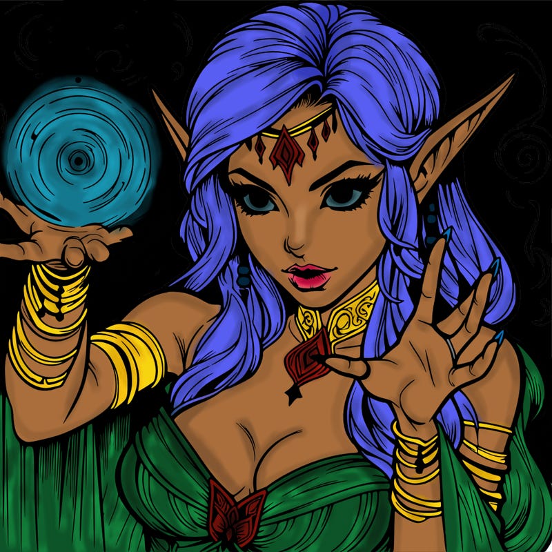 realistic scary beautiful elf sorceress casting spell