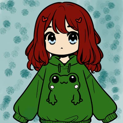 girl wearing frogging sweatshirt