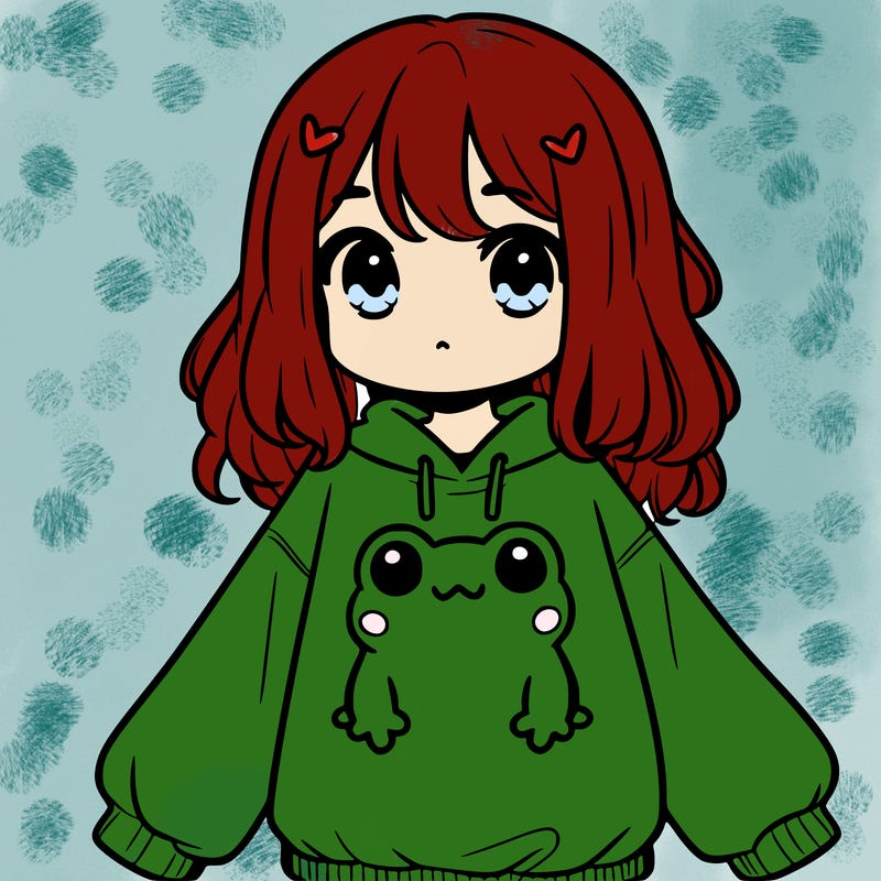 girl wearing frogging sweatshirt