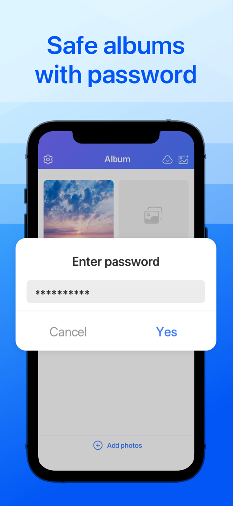Photo Vault-Secret Calculator - Mobile interface showing a password entry field for a secure photo album