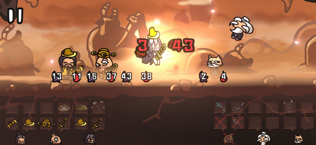Westbound Brawl battle screen with abstract characters and item management