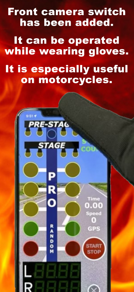 DragTree – Real Drag Training - Person wearing a glove using the front camera switch in the DragTree app